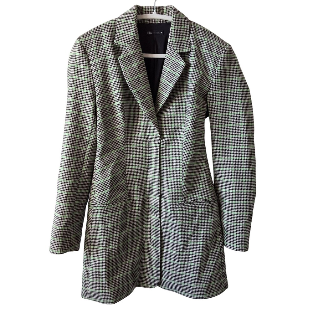 Zara M Houndstooth Blazer Dress Longline Jacket Workwear Dark Academia Twee Prep